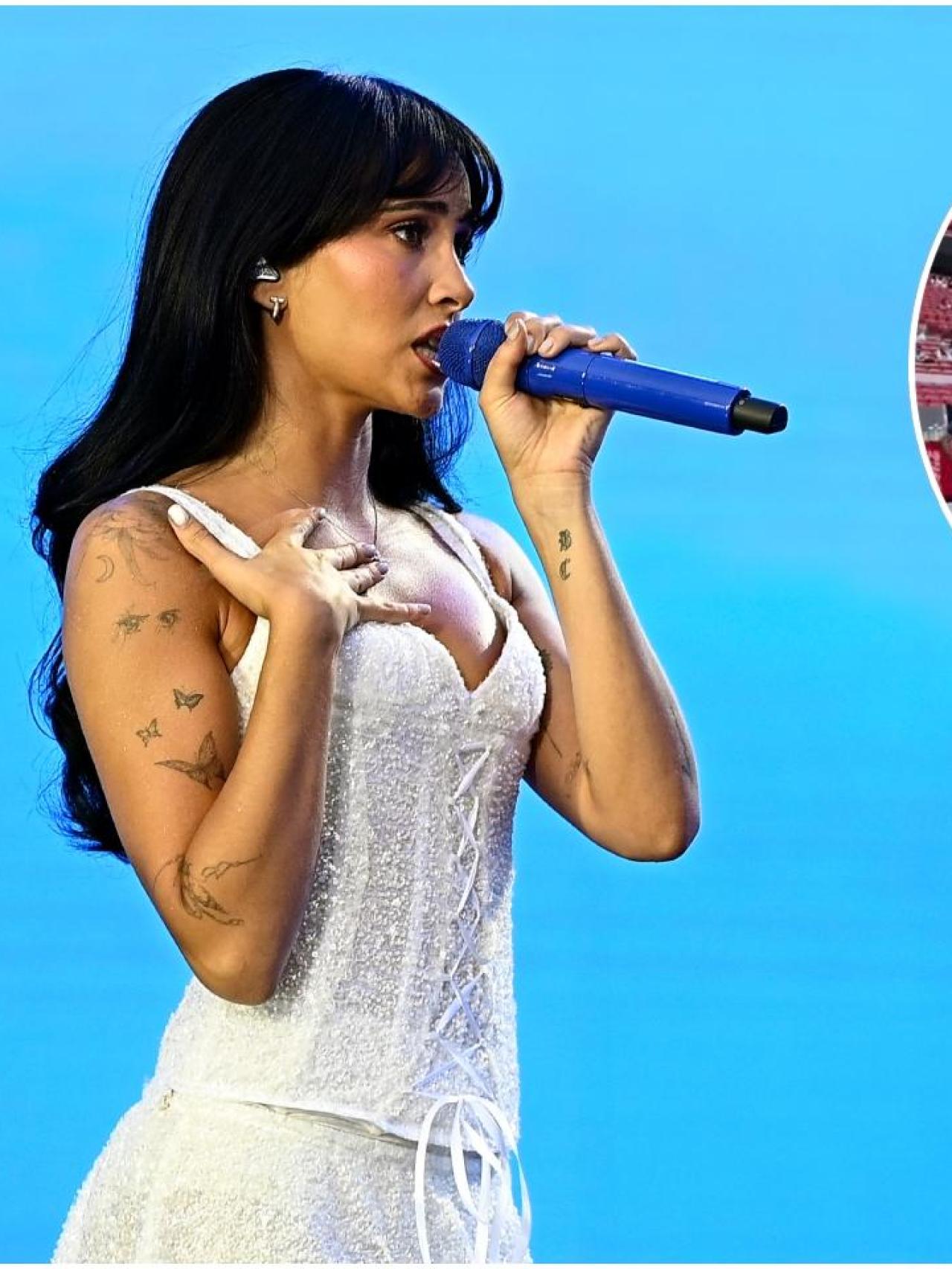 La cantante Aitana en uno de sus conciertos Madrid y un fan en el Metropolitano.