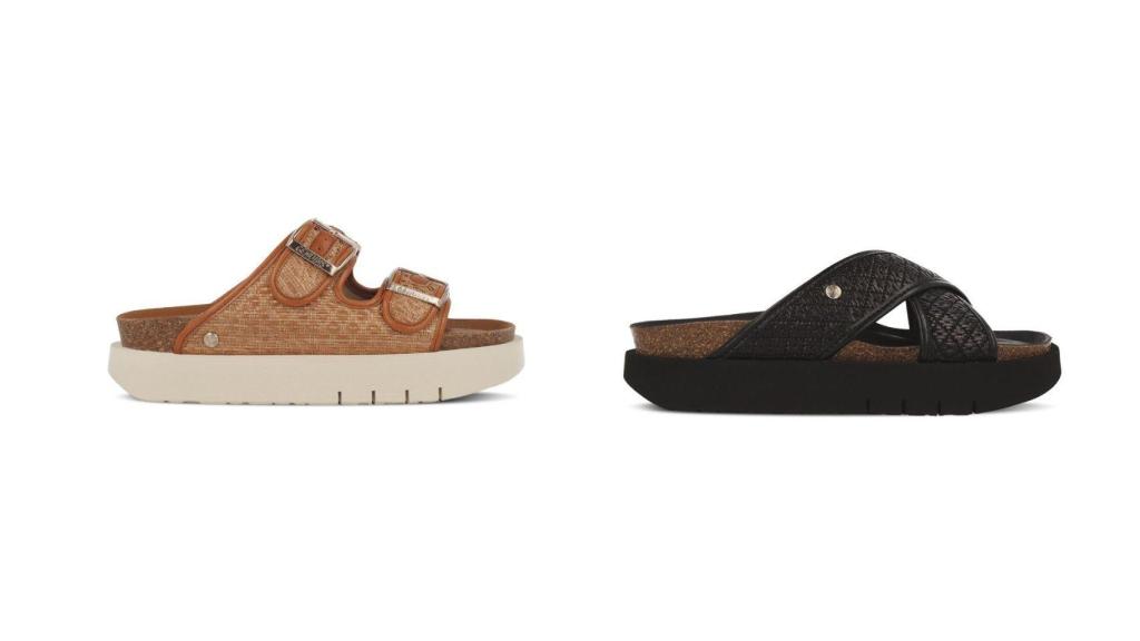 El modelo de Hawai Raffia Camel. (A la izquierda) Pvp: 59.43 euros: el modelo negro del palacio Raffia. Pvp: 79.90 euros.