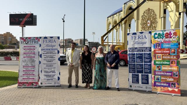 Mercedes Martín, Teresa Porras y Manuel Curtido en la presentación de las novedades para la Feria de Málaga 2025