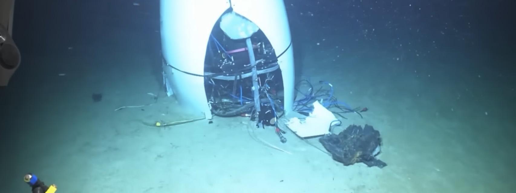 Fotograma del vídeo en el que se pueden ver los restos del Titan en el lecho marino.