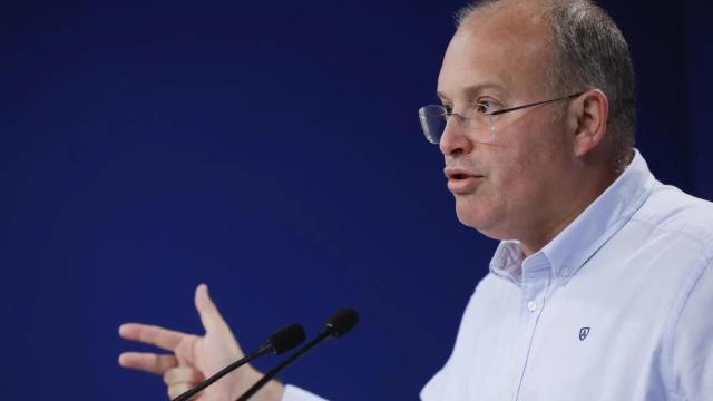 El secretario general del PP, Miguel Tellado, este miércoles en rueda de prensa en la sede del partido.