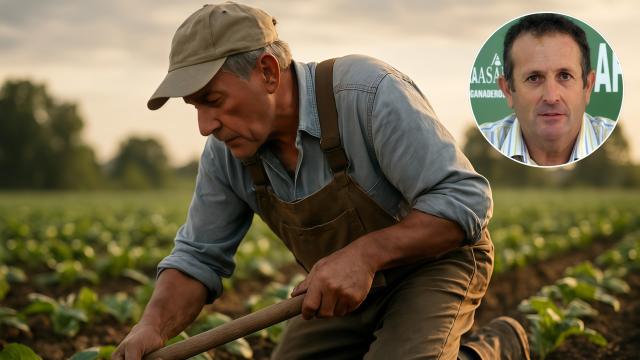 Montaje de un agricultor junto a  Juan Metidieri, presidente de APAG y ASAJA Extremadura.