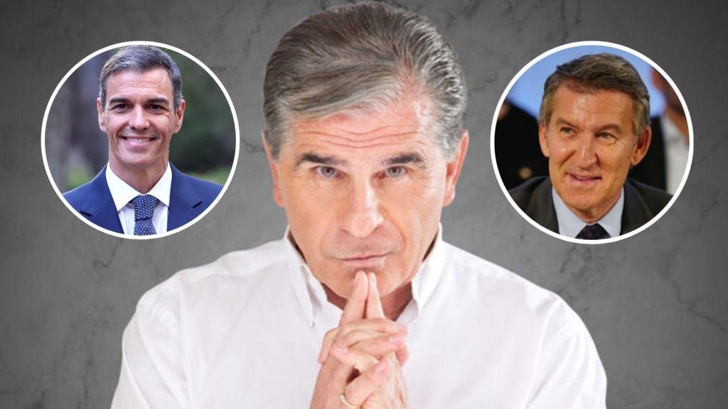 Pedro Ruiz junto a Pedro Sánchez y Alberto Núñez Feijóo, en un fotomontaje