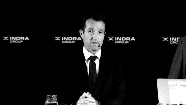 El presidente de Indra Group, Ángel Escribano, durante la rueda de prensa tras la presentación de resultados de accionistas de Indra
