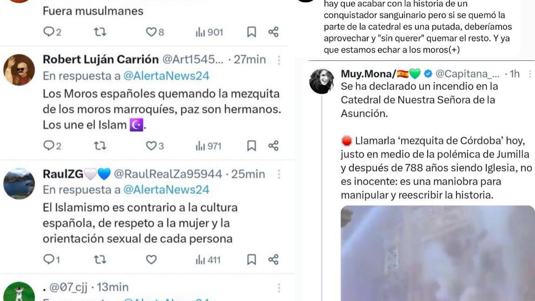 El incendio de la Mezquita-Catedral de Córdoba levanta una oleada de islamofobia en redes:  Fuera musulmanes 