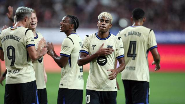 Lamine Yamal celebra un gol en el amistoso ante el FC Seoul.
