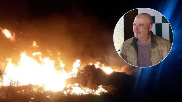 Montaje del alcalde de Navalmoralejo (Toeldo), Juan Carlos Cabello, con una imagen del incendio que afecta a su municipio.