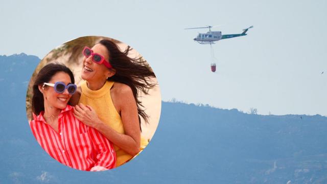 Collage de una imagen del incendio y Paz Padilla y su hija.