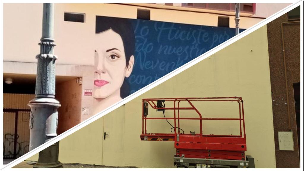 Antes y después del mural dedicado a Nevenka