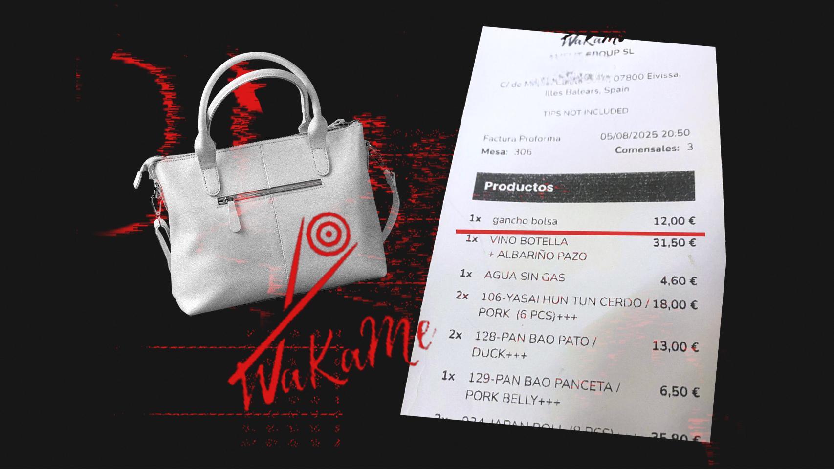 Fotomontaje con el ticket que incluye un cargo de 12 euros por un gancho para el bolso.