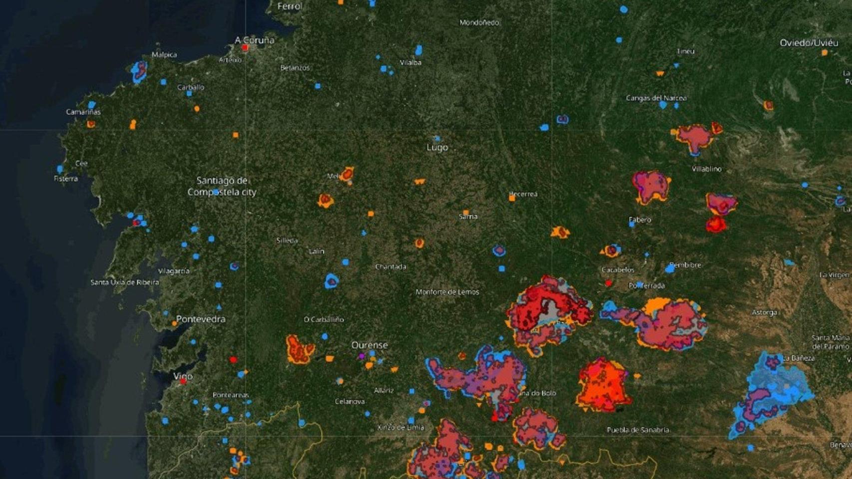 Las hectáreas arrasadas por los incendios en Galicia superan las 158.000, según Copernicus