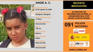 Alerta por la desaparición de Angie, una niña de 13 años en Zaragoza que necesita medicación
