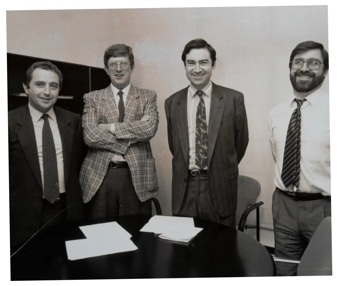 Los fundadores de 'El Mundo'. De izquierda a derecha: Alfonso de Salas, Balbino Fraga, Fernando Lázaro y Pedro J. Ramírez.