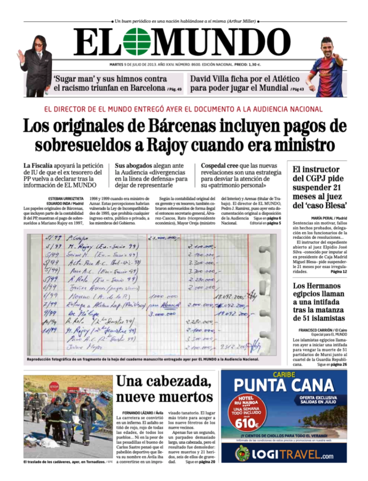 La portada de El Mundo con la exclusiva sobre los papeles de Bárcenas