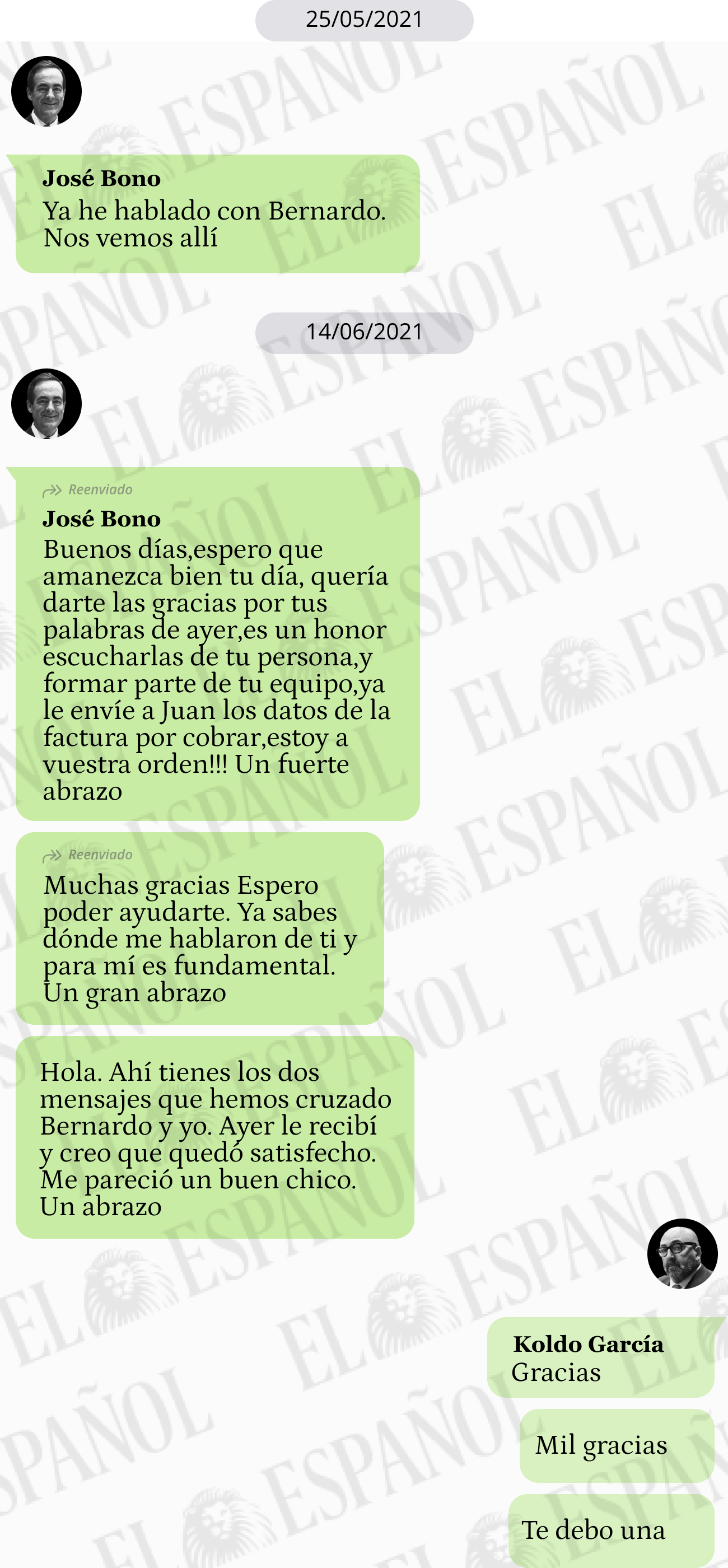 Conversación de Jose Bono con Koldo García en 2021