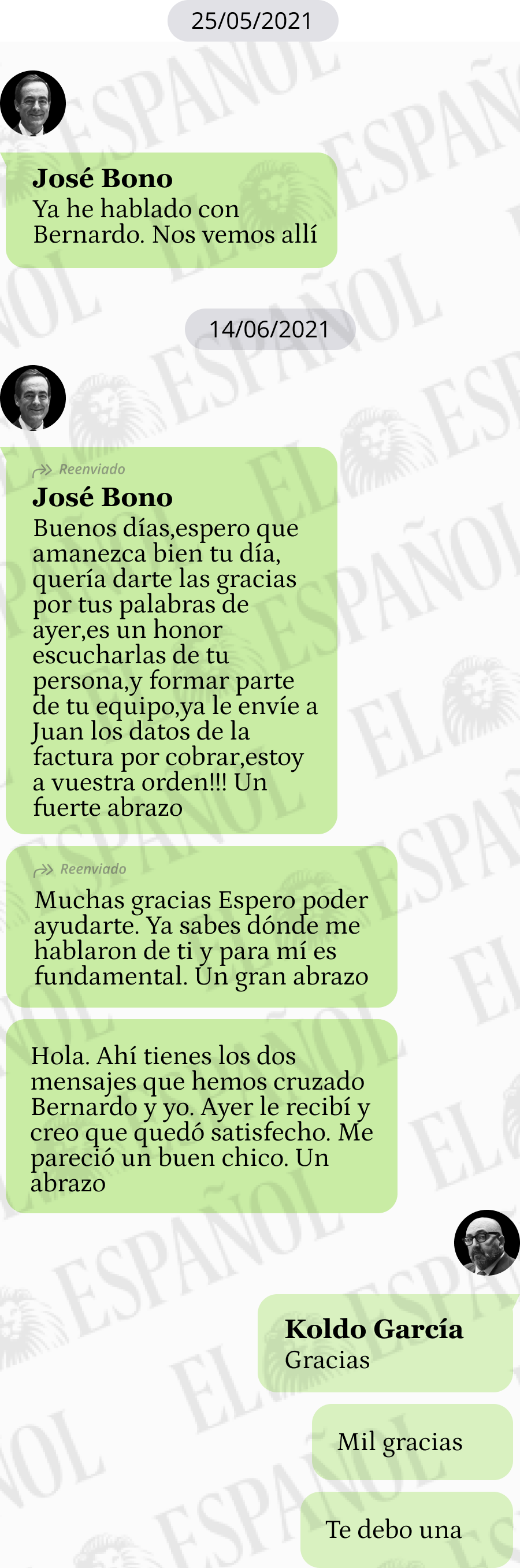Conversación de Jose Bono con Koldo García en 2021