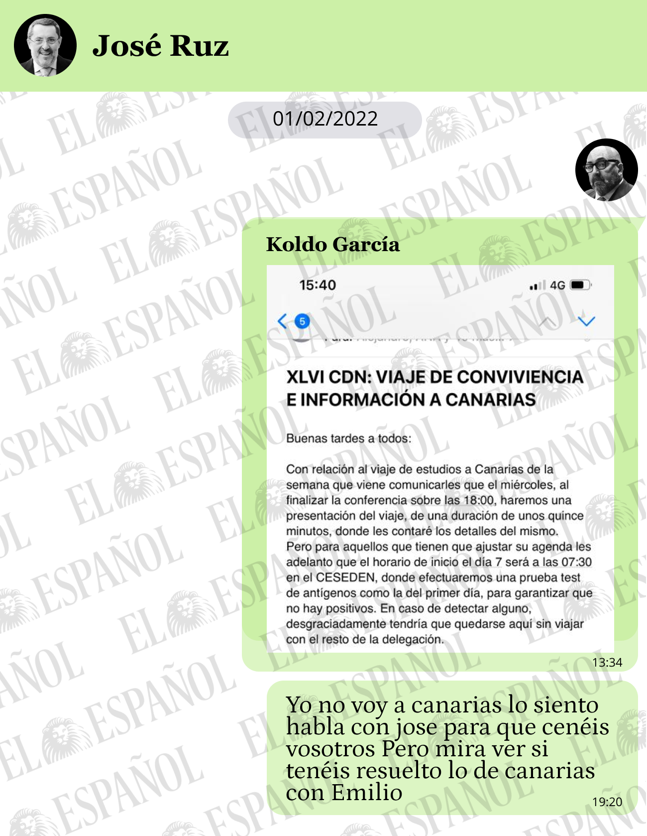 Conversaciones en el WhatsApp de Koldo García el 1 de febrero de 2022