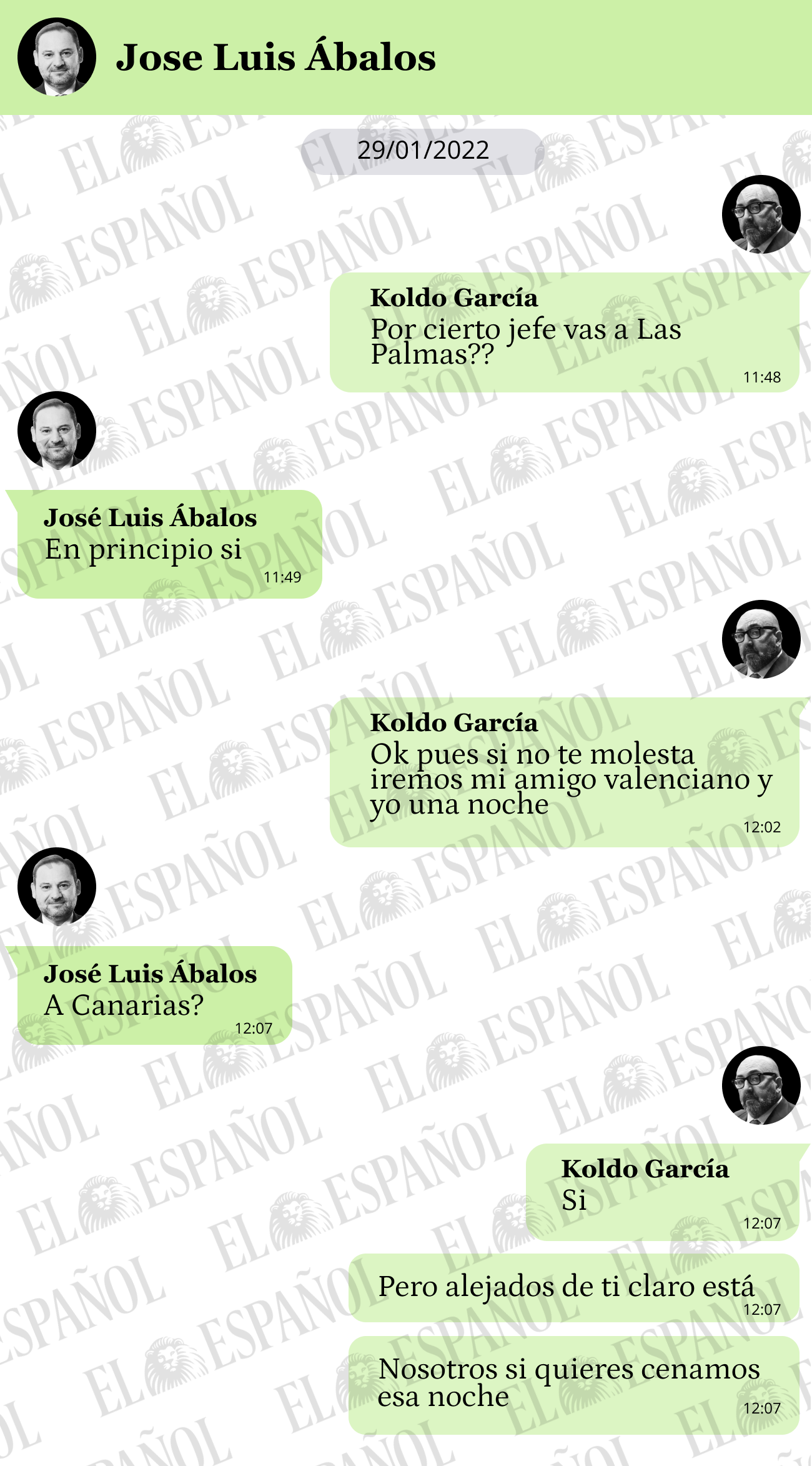 Conversaciones en el WhatsApp de Koldo García el 29 de enero de 2022