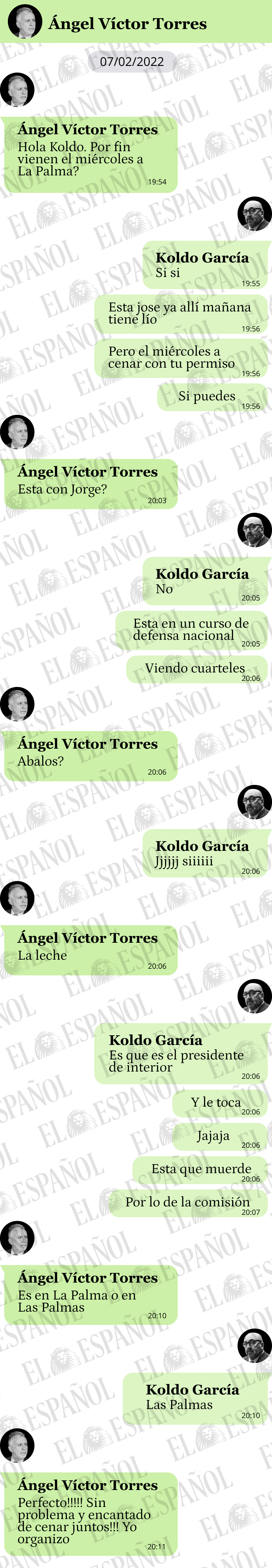Conversaciones en el WhatsApp de Koldo García el 7 de febrero de 2022