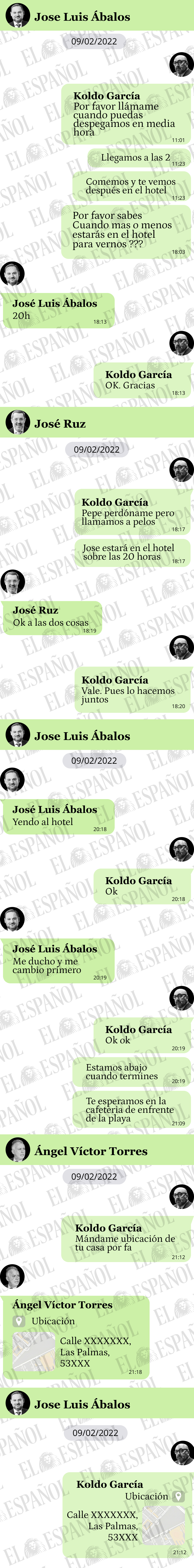 Conversaciones en el WhatsApp de Koldo García el 9 de febrero de 2022