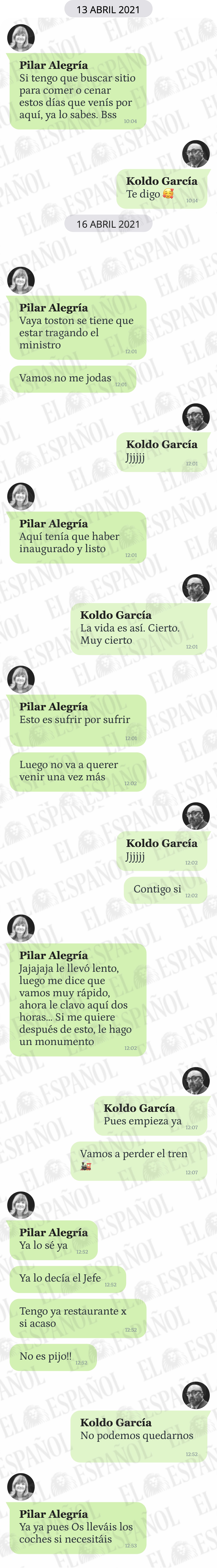 Conversación entre Pilar Alegría y Koldo García