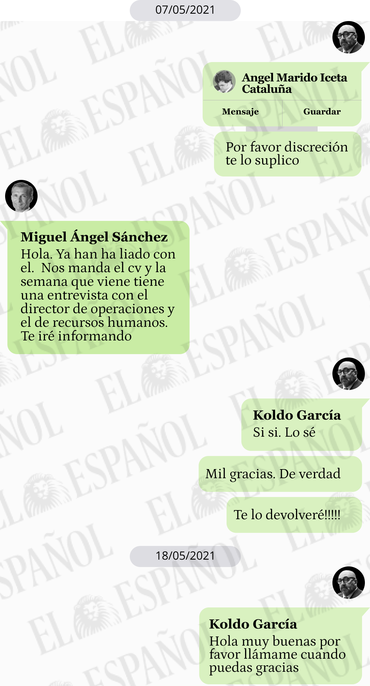 Conversación entre Miguel Ángel Sánchez y Koldo García en 2021