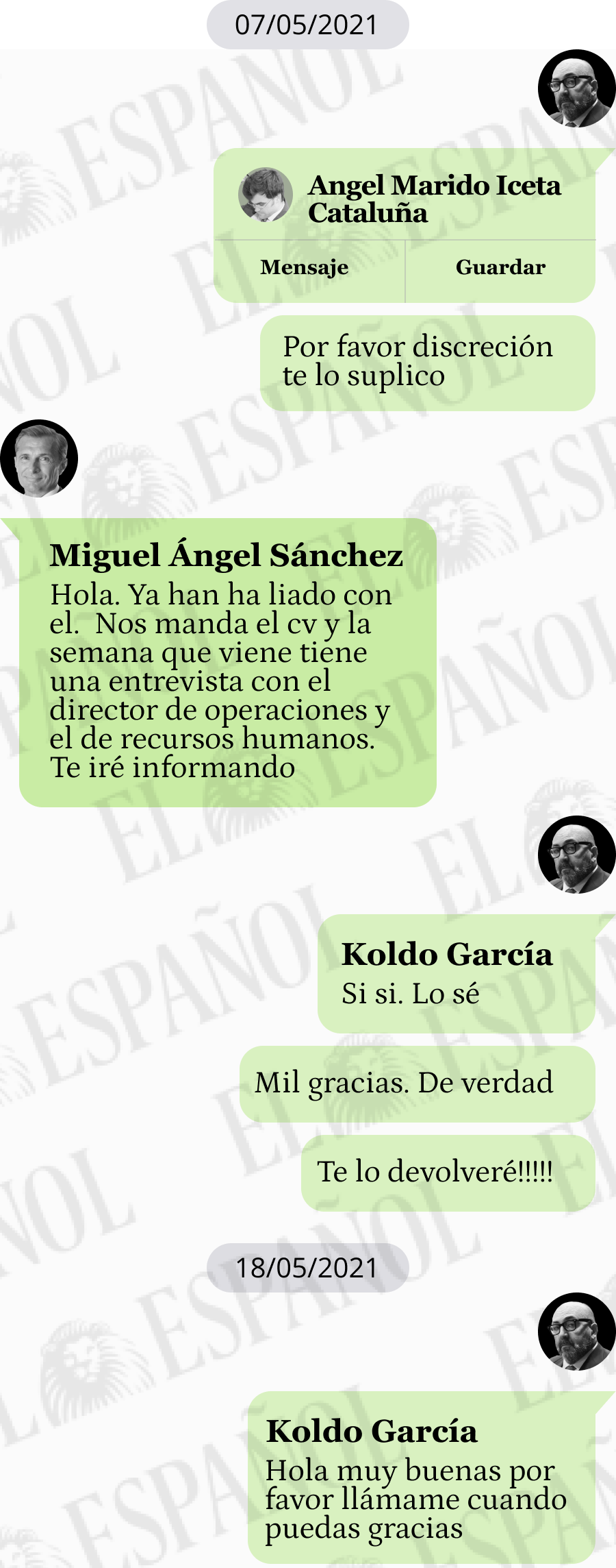 Conversación entre Miguel Ángel Sánchez y Koldo García en 2021