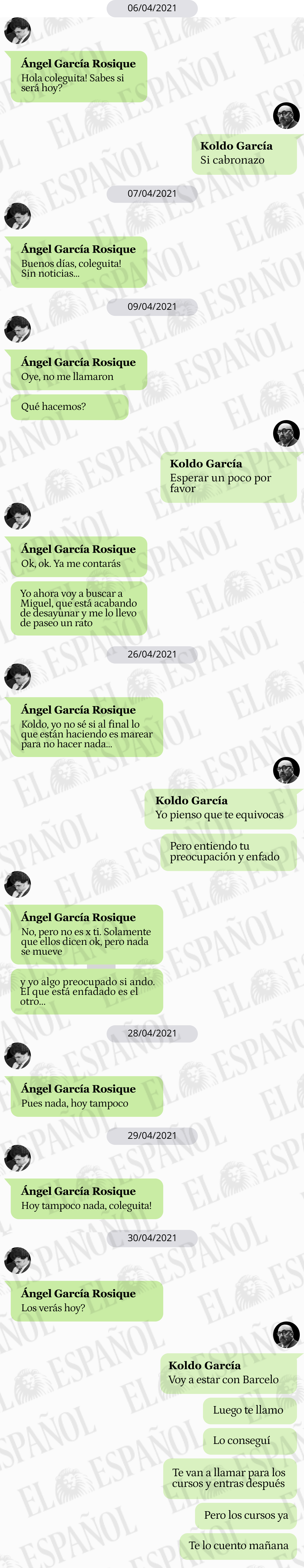 Conversación entre Ángel García Rosique y Koldo García en 2021