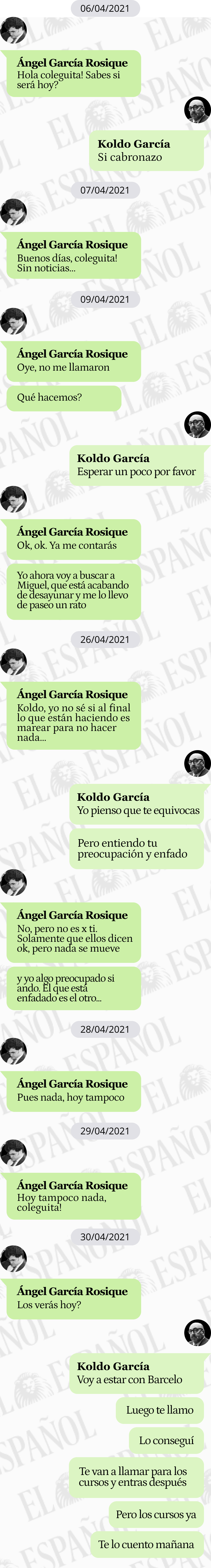 Conversación entre Ángel García Rosique y Koldo García en 2021