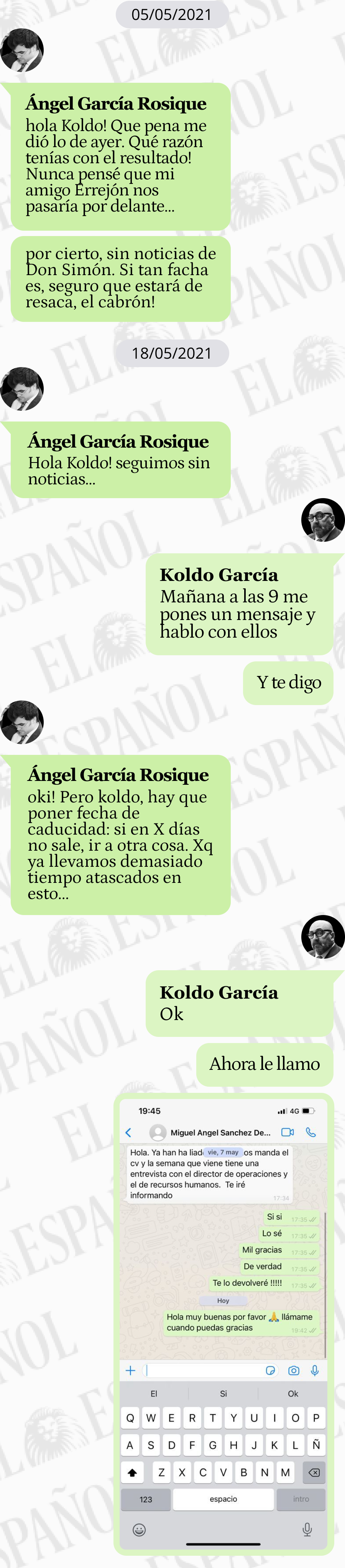 Conversación entre Ángel García Rosique y Koldo García en 2021