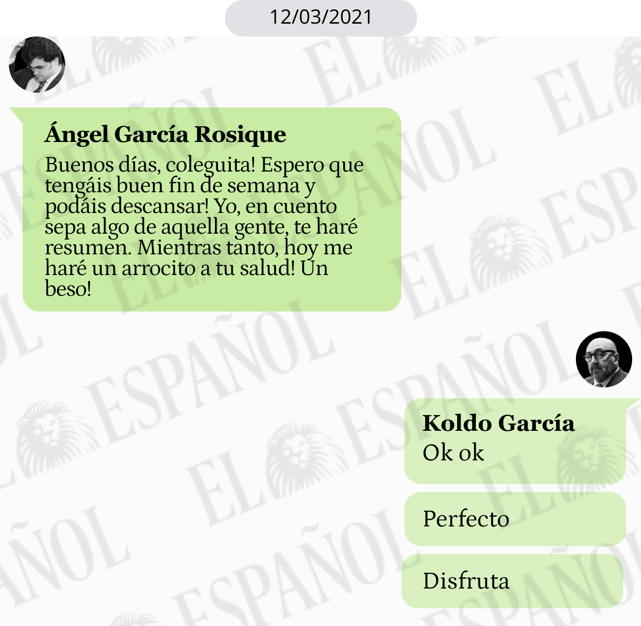 Conversación entre Ángel García Rosique y Koldo García en 2021