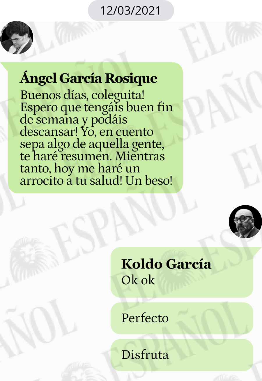 Conversación entre Ángel García Rosique y Koldo García en 2021
